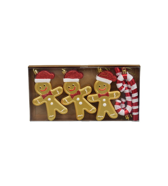 Bombki plastikowe ciastek, laski cukrowe,12cm/6szt, czerwony, brąz