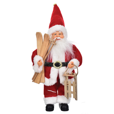 Mikołaj Z Materiału Z Sankami I Nartami, 30cm - Czerwony
