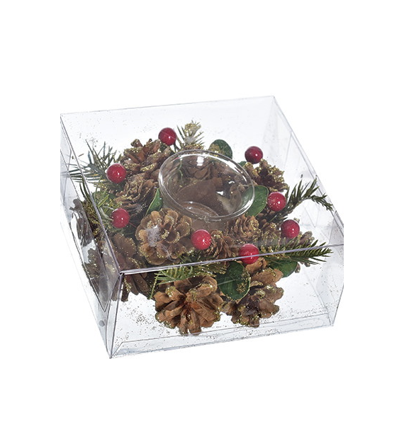 Wianek na tealight - szyszki ze złotymi bombeczkami, 15 cm
