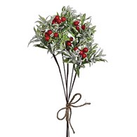 Bukiet dekoracyjny,  5 gałązek, 63cm, zielony, czerwony, śnieżony