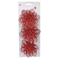 Brokatowe kwiaty na klispie, 10cm, 3szt, czerwony