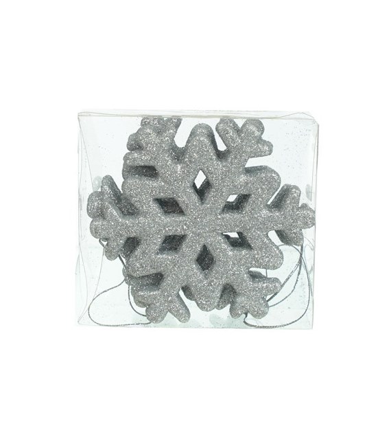 Śnieżynki z brokatem 9,5cm, 3szt, srebrny, do powieszenia