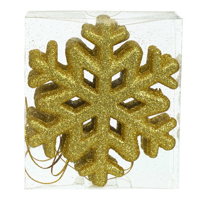 Śnieżynki z brokatem 9,5cm, 3szt, złoty, do powieszenia