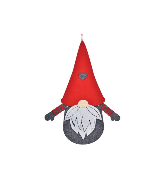 Dekoracja składana z filcu skrzat, 58cm, szary, czerwony