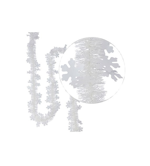 Łańcuch  z aplikacją płatek śniegu biały 300cm- 70mm