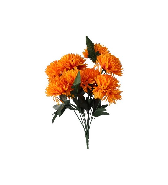 Bukiet 9 chryzantem, 9 potrójnych liści, 4 liście paproci, 60cm, herbaciany