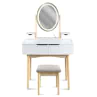Toaletka z taboretem i owalnym lustrem LED 39x50cm, 140x80x40cm