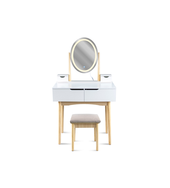 Toaletka z taboretem i owalnym lustrem LED 39x50cm, 140x80x40cm