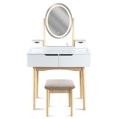 Toaletka z taboretem i owalnym lustrem LED 39x50cm, 140x80x40cm
