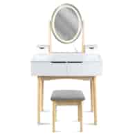 Toaletka z taboretem i owalnym lustrem LED 39x50cm, 140x80x40cm