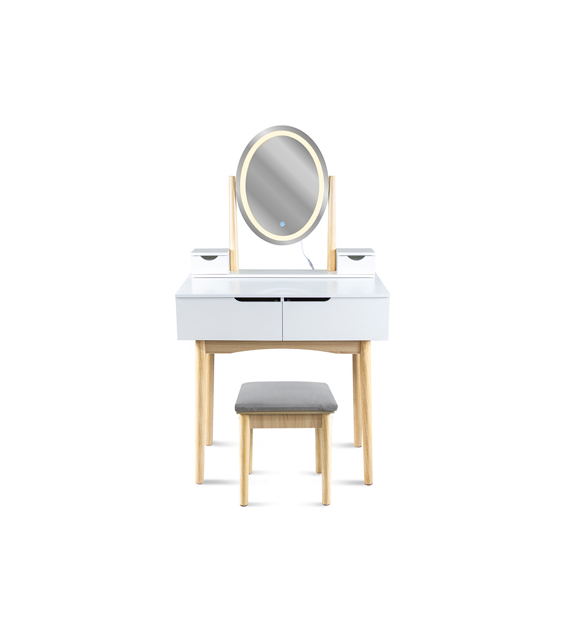Toaletka z taboretem i owalnym lustrem LED 39x50cm, 140x80x40cm