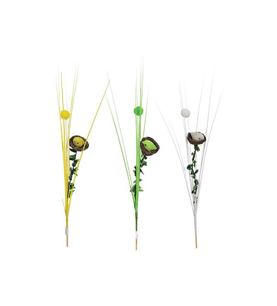 Trawka na piku z ptaszkiem w gnieździe i listkami, wys 55 cm