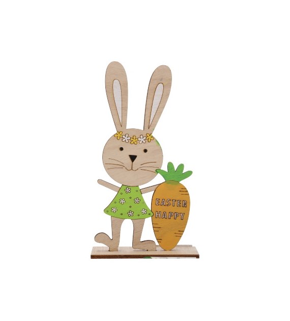 Dekoracja drewniana do postawienia zając z marchewką, wys 20cm