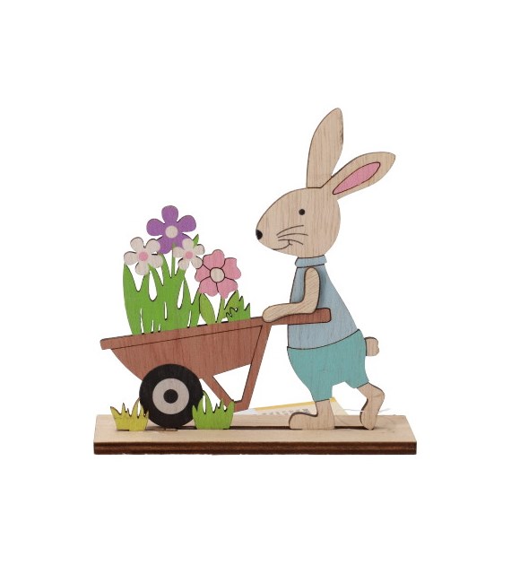 Dekoracja dewniana do postawienia - zajączek z taczką, 12x11x3,5cm