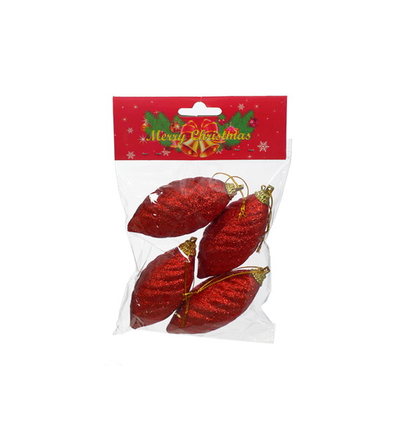 Bombki piankowe - szyszki, zest. 4 szt., 8 cm, czerwone