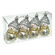 Bombki plastikowe bałwanki, 7cm/4 szt, srebrny