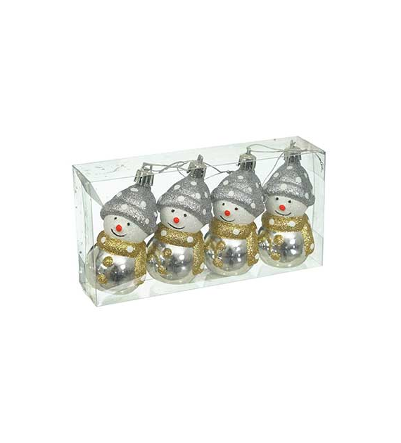 Bombki plastikowe bałwanki, 7cm/4 szt, srebrny