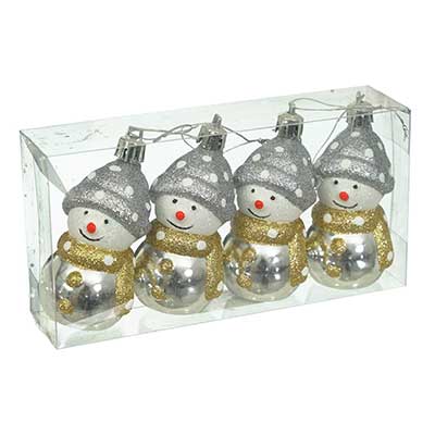 Bombki plastikowe bałwanki, 7cm/4 szt, srebrny