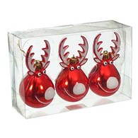 Bombki plastikowe renifery, 11 cm/3 szt, czerwony