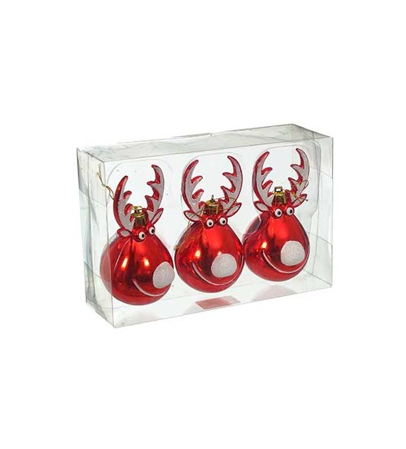 Bombki plastikowe renifery, 11 cm/3 szt, czerwony