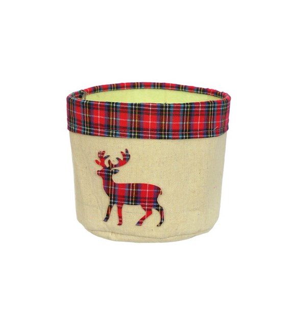 Osłonka/pojemnik z materiału z reniferem, średnica: 16cm
