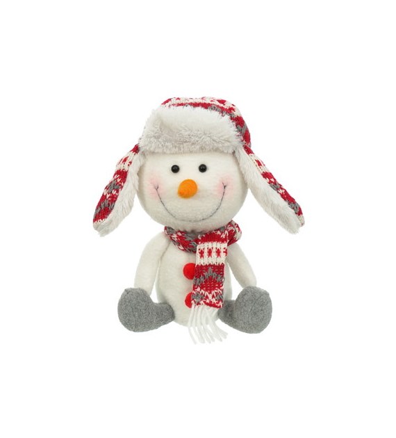 Bałwanek z materiału w zimowej czapce, 22 cm