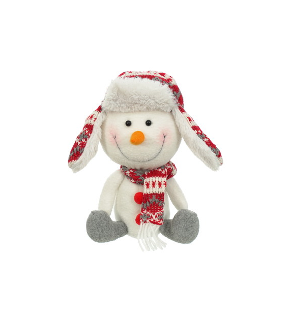 Bałwanek z materiału w zimowej czapce, 22 cm