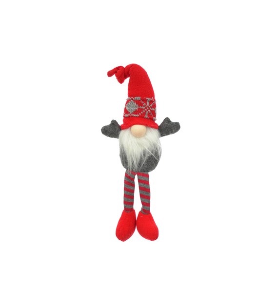 Skrzat chłopiec z materiału z wiszącymi nogami, 39 cm, czerwony, szary