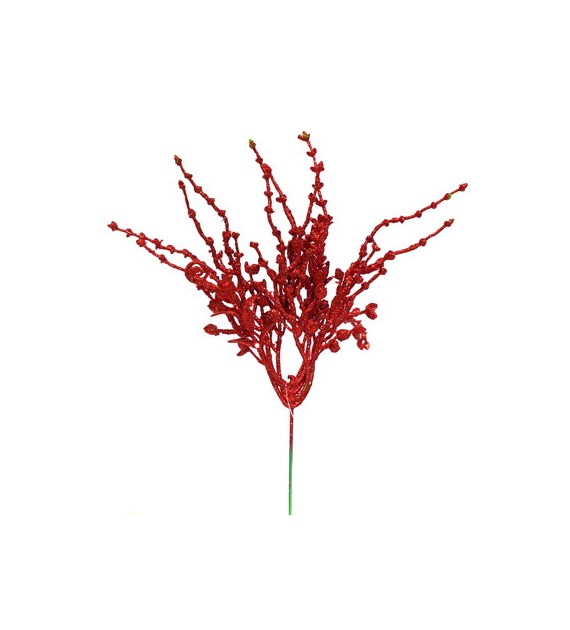 Gałązka z brokatem, 30 cm, czerwony