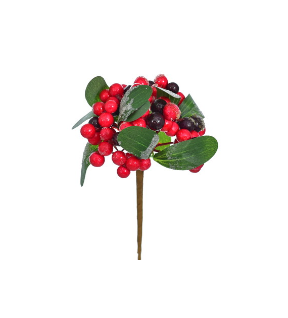 Gałązka na piku mała z kuleczkami, 20 cm, czerwony, zielony