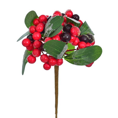 Gałązka na piku mała z kuleczkami, 20 cm, czerwony, zielony