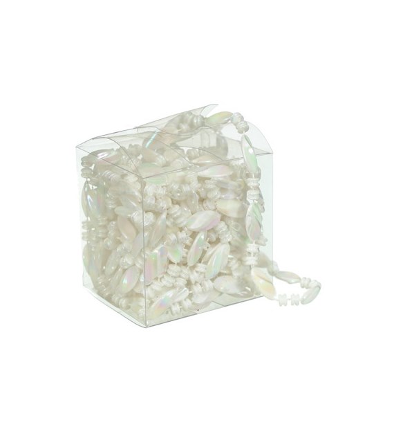 Korale z owalnymi elementami, 8m, biały opalizujący