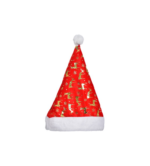 Czapka mikołaja z materiału, 40 cm, w renifery, czerwony, złoty