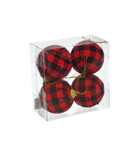 Bombki plastikowe, 60/4, czerwono-czarna krata