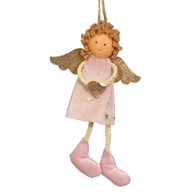 Aniołek z materiału, 17 cm, róż, do powieszenia