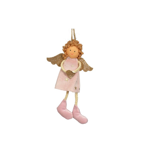 Aniołek z materiału, 17 cm, róż, do powieszenia