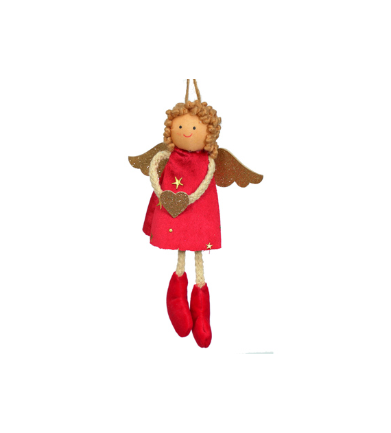 Aniołek z materiału, 17 cm, czerwony, do powieszenia