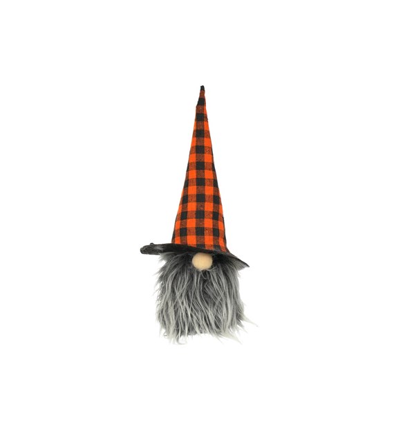 Dekoracja halloweenowa - skrzat włochaty w czapce w kratkę