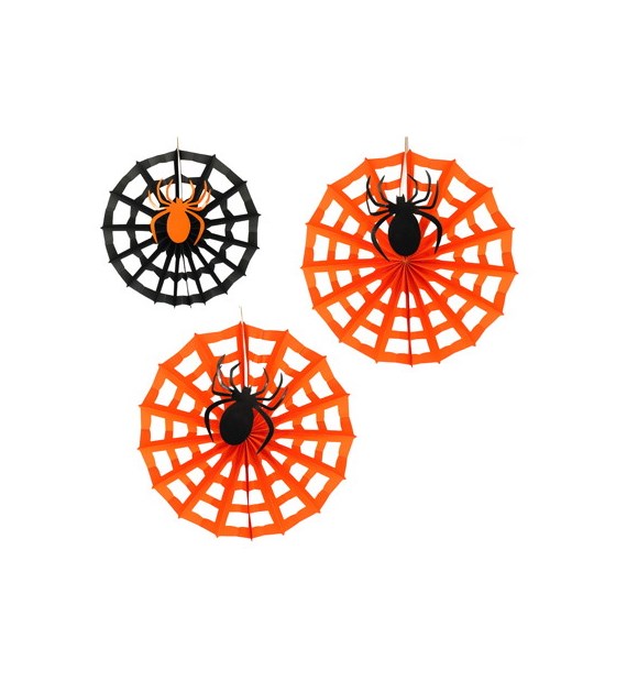 Dekoracja halloweenowa-zestaw ozdób papierowych  pająk na pajęczynie 
