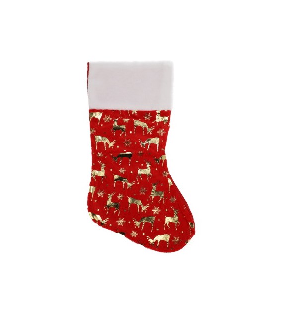 Skarpeta z materiału w renifery, 32 cm, czerwony, złoty