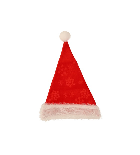 Czapka Mikołaja z  płatkami śniegu 44cm czerwony, biały- dla dorosłych