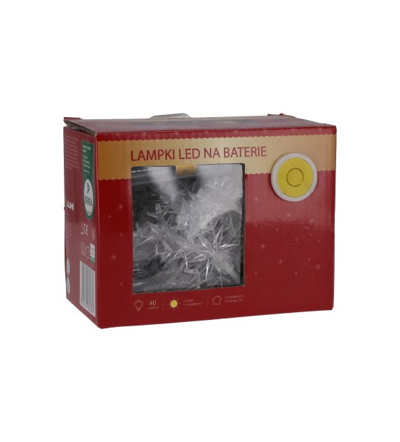 Lampki 40 LED ze śnieżynkami, ciepły biały, zasilanie bateryjne, wew.