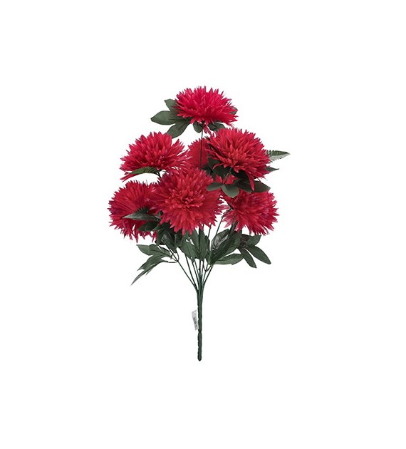 Bukiet 9 chryzantem, 9 potrójnych liści, 4 liście paproci, 60cm, bordo