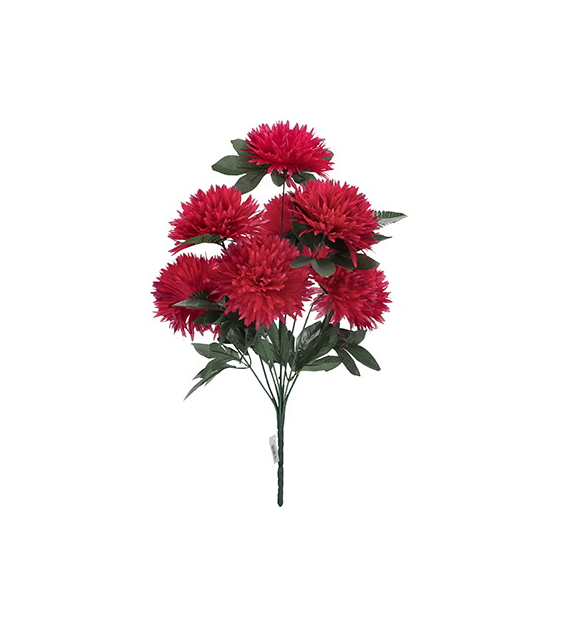 Bukiet 9 chryzantem, 9 potrójnych liści, 4 liście paproci, 60cm, bordo