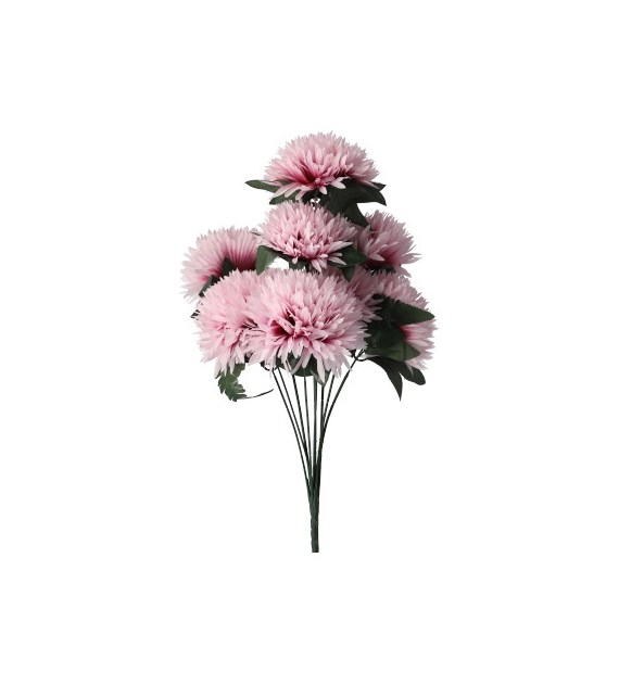 Bukiet 9 chryzantem, 9 potrójnych liści, 4 liście paproci, 60cm, róż
