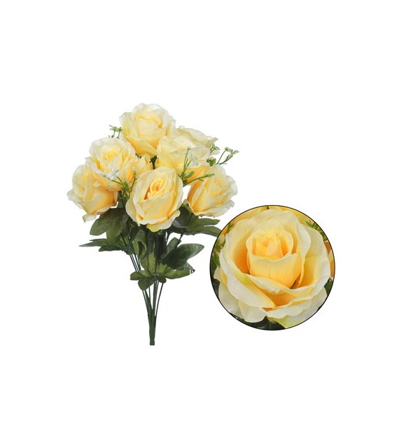 Bukiet 9 róż, 49cm, kremowo-żółty