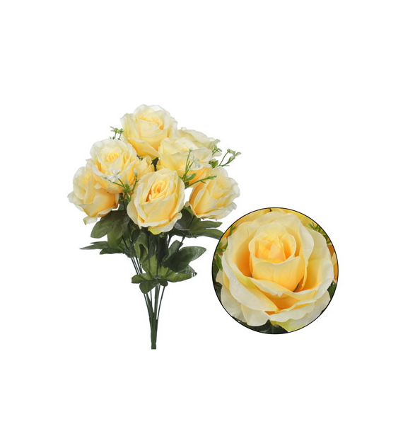Bukiet 9 róż, 49cm, kremowo-żółty