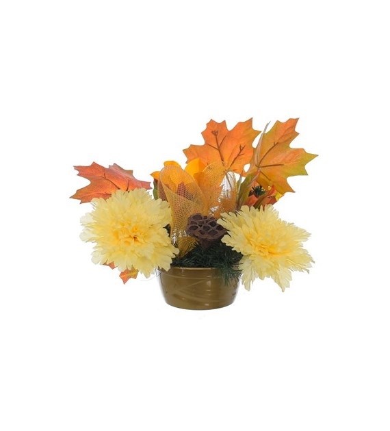 Kompozycja 2 chryzantemy 1 magnolia, liść jesienny, siatka, lotos