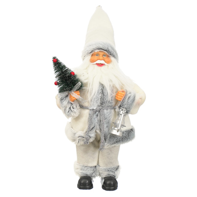 Mikołaj Z Materiału Z Choinką I Latarenką, 30 cm - Biały
