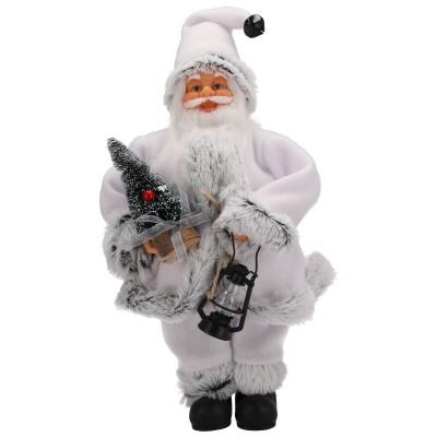 Mikołaj Z Materiału Z Choinką I Latarenką, 30 cm - Biały